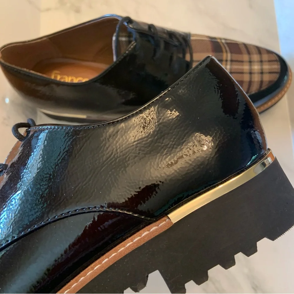 Franco Sarto Black Patent & Plaid Lug Sole Oxfords